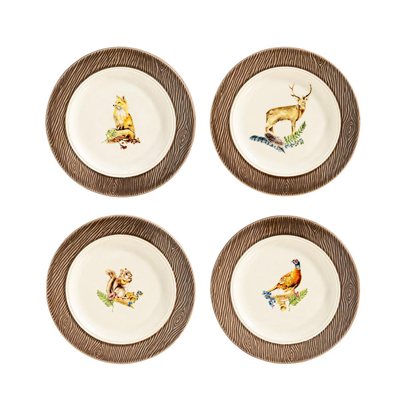 FOREST WALK ANIMAL COCKTAIL PLATES, ASSORTED SET/4