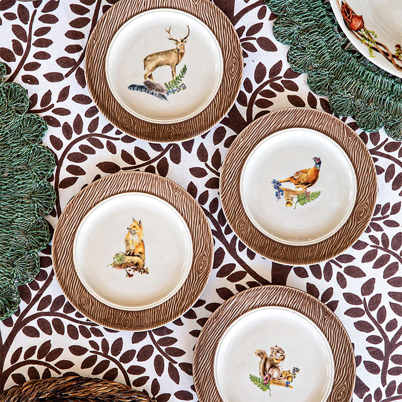 FOREST WALK ANIMAL COCKTAIL PLATES, ASSORTED SET/4