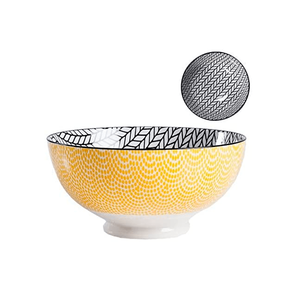 KIRI PORCELAIN 8 LG BOWL - YELLOW W/ BLACK TRIM - Disponible en Corinne Regalos