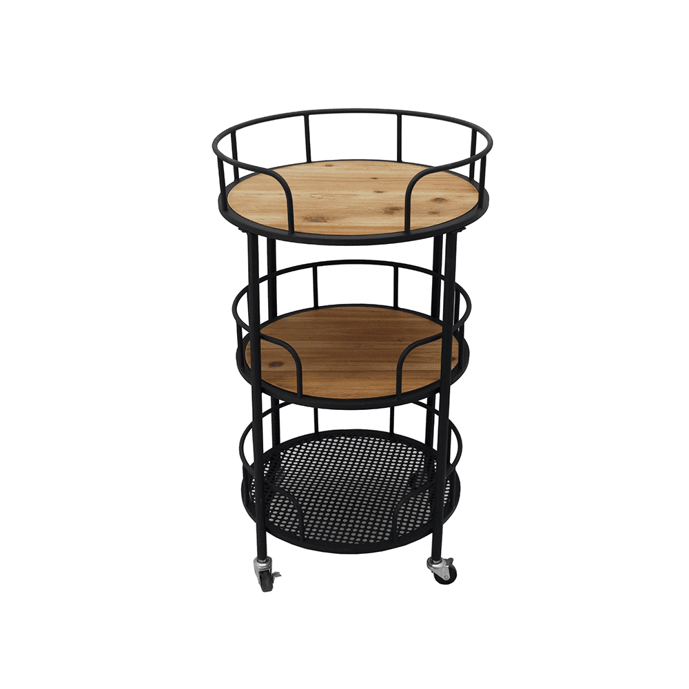 METAL 3-TIER ROUND BAR CART BROWN/BL - Disponible en Corinne Regalos