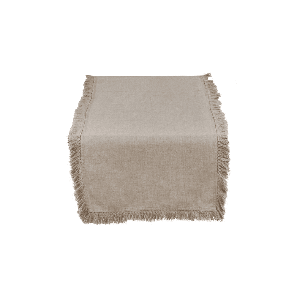 Stonewashed Fringe Runner 100% linen Natural 16x72 - Disponible en Corinne Regalos