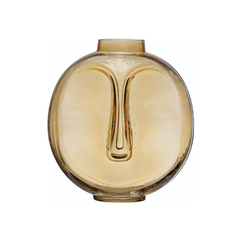 "8-1/2""L x 5""W x 9-1/2""H GlassVase w/ Face, Chartreuse" - Disponible en Corinne Regalos