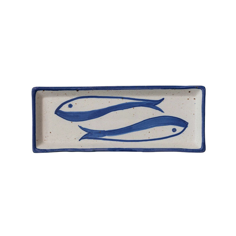 "12""L x 4-1/2""W Hand-Painted Stoneware Plate w Fish " - CREATIVE COOP - Compralo en CorinneRegalos.com