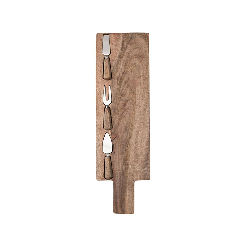 S/4 22-3/4''L Mango Wood Cutting Board w SS Utensils - CREATIVE COOP - Compralo en CorinneRegalos.com