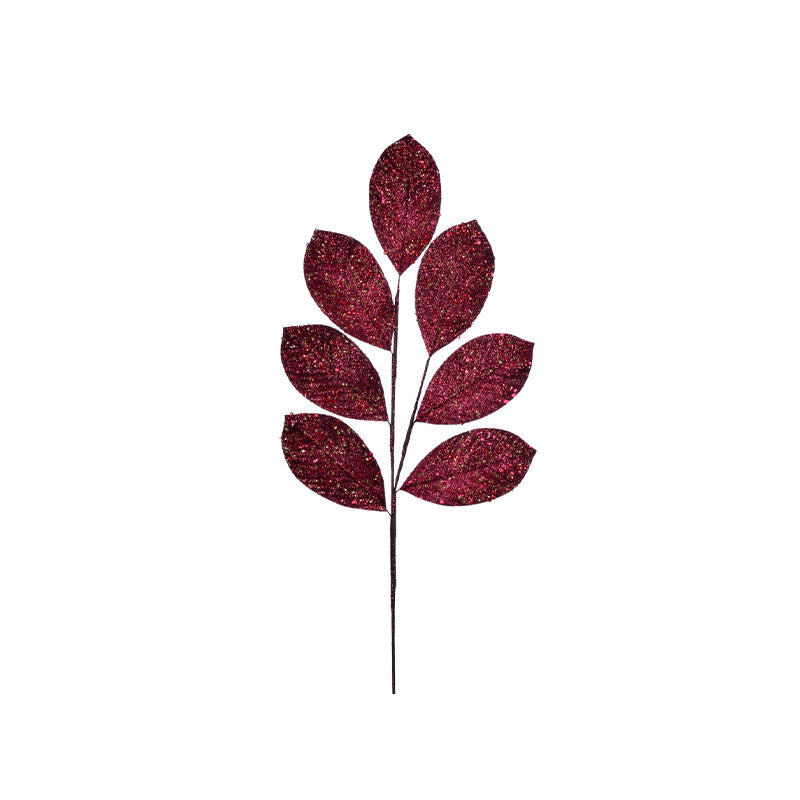 "27"" Burgundy Glitter Leaf Spray 4/bag" - Disponible en Corinne Regalos