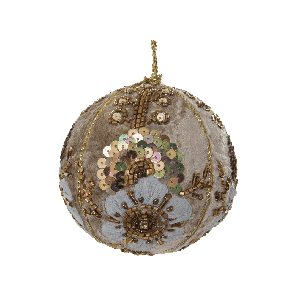 VELVET BALL GREY FLORAL EMBROIDERY 10CM - Disponible en Corinne Regalos
