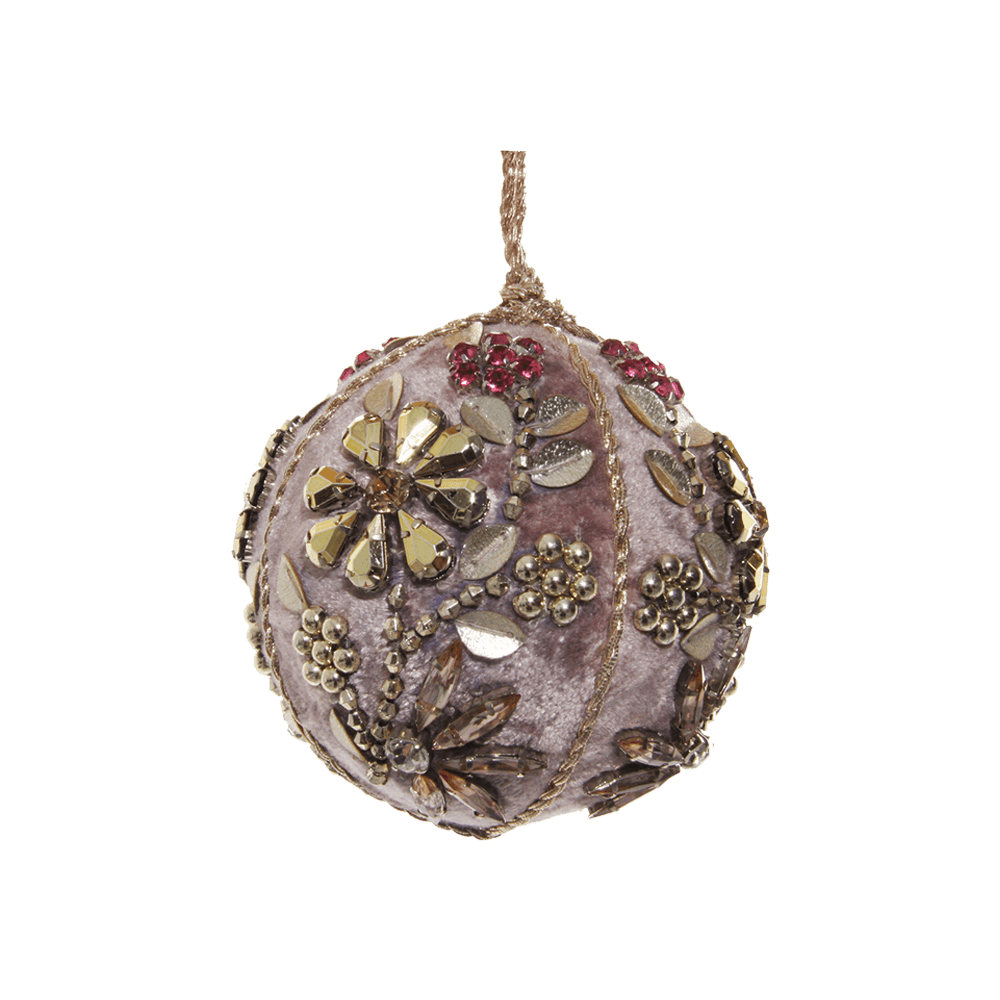 VELVET BALL LIGHT PURPLE FLORAL EMBROIDERY 8CM - Disponible en Corinne Regalos
