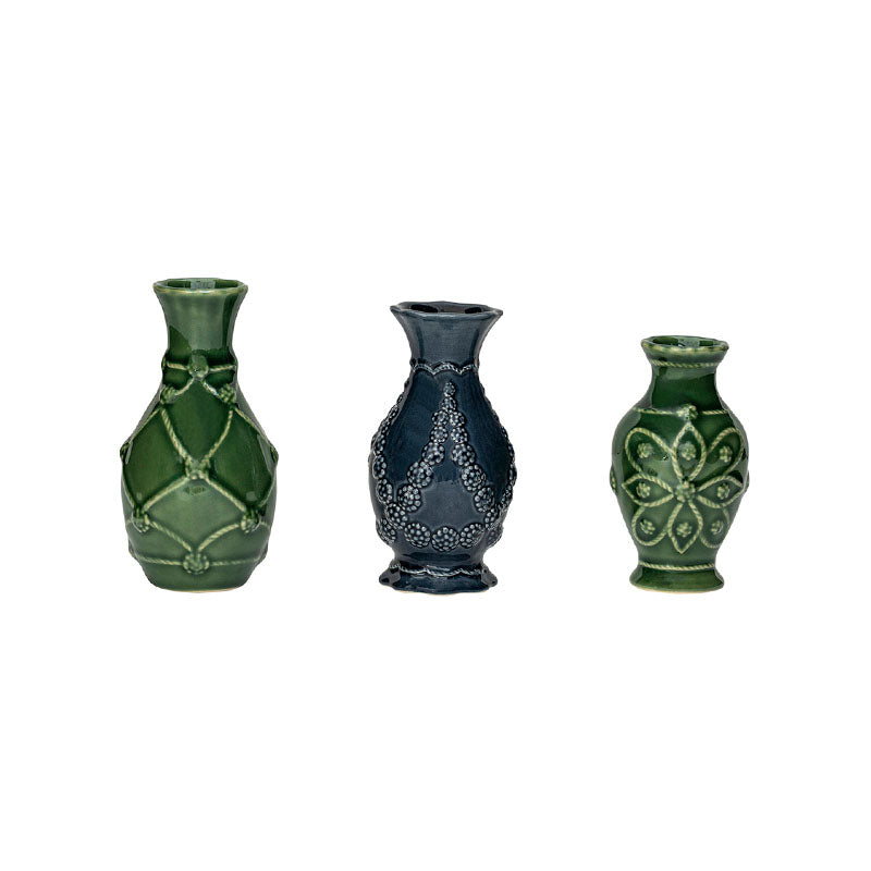 VERONICA BEARD JARDINS DU MONDE GREEN/BLUE MINI VASE TRIO VERONICA BEARD JARDINS DU MONDE GREEN BLUE VASES - JULISKA - Compralo en CorinneRegalos.com
