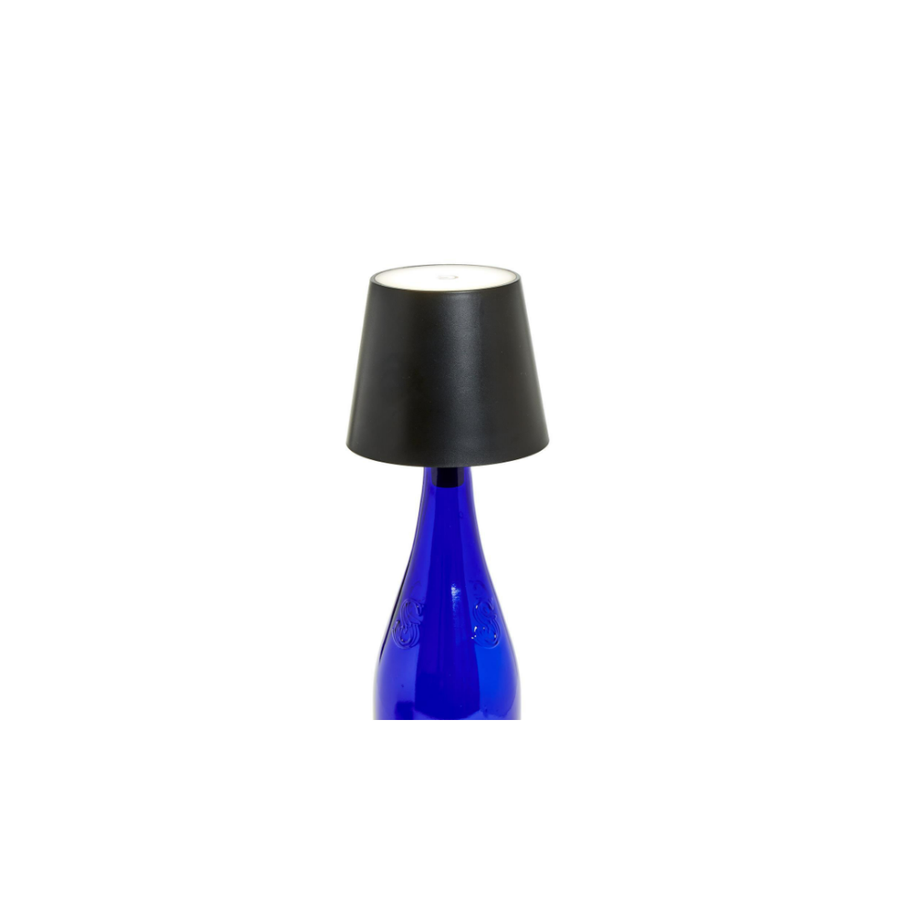 LED PORTABLE CORDLESS BLACK LAMPSHADE BOTTLE LAMP WITH STOPPER ATTACHMENT IN GIFT BOX - TWO'S COMPANY - Compralo en CorinneRegalos.com