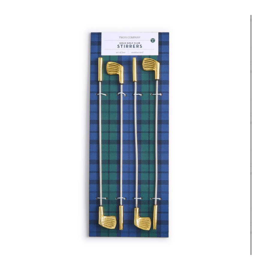 S/4 GOLD GOLF CLUB STIRRERS IN GIFT CARD - TWO'S COMPANY - Compralo en CorinneRegalos.com