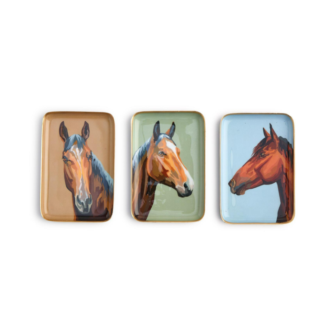 HORSE COUNTRY SET OF 3 METAL TRINKET / DESK TRAYS INCL 3 DESIGNS - TWO'S COMPANY - Compralo en CorinneRegalos.com
