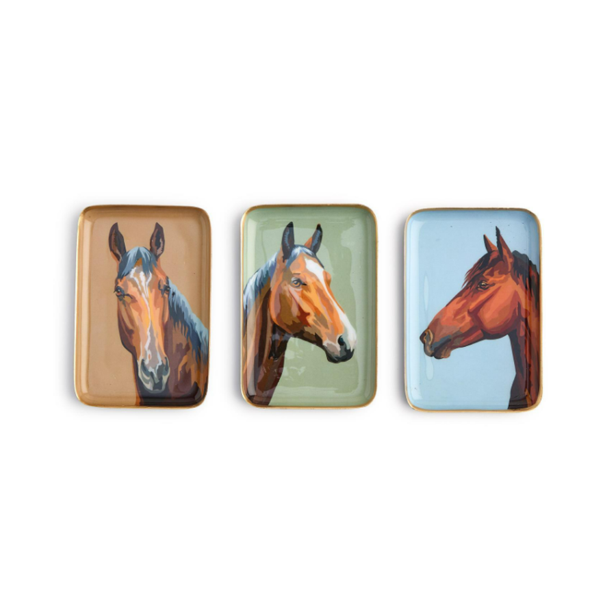 HORSE COUNTRY SET OF 3 METAL TRINKET / DESK TRAYS INCL 3 DESIGNS - TWO'S COMPANY - Compralo en CorinneRegalos.com