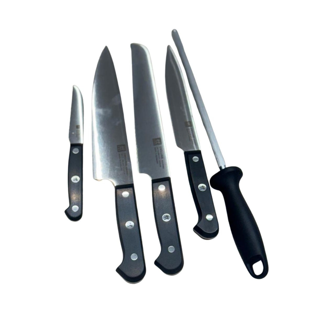 KNIFE BLOCK SET 6 BROWN WALNUT