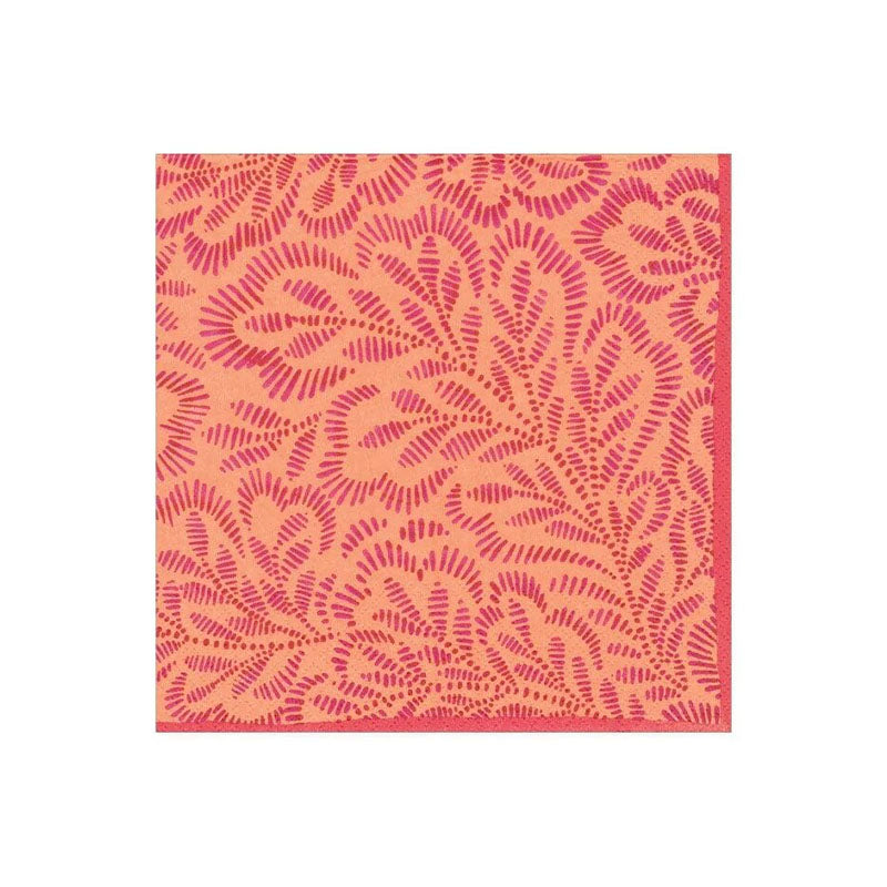 NAPKIN COCKTAIL BLOCK PRINT LEAVES FUCH - CASPARI - Compralo en CorinneRegalos.com