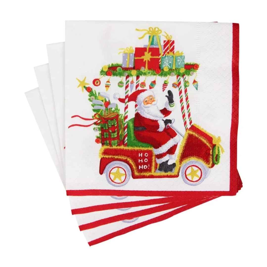 SANTA'S GOLF CART NAPKIN COCKTAIL - CASPARI - Compralo en CorinneRegalos.com