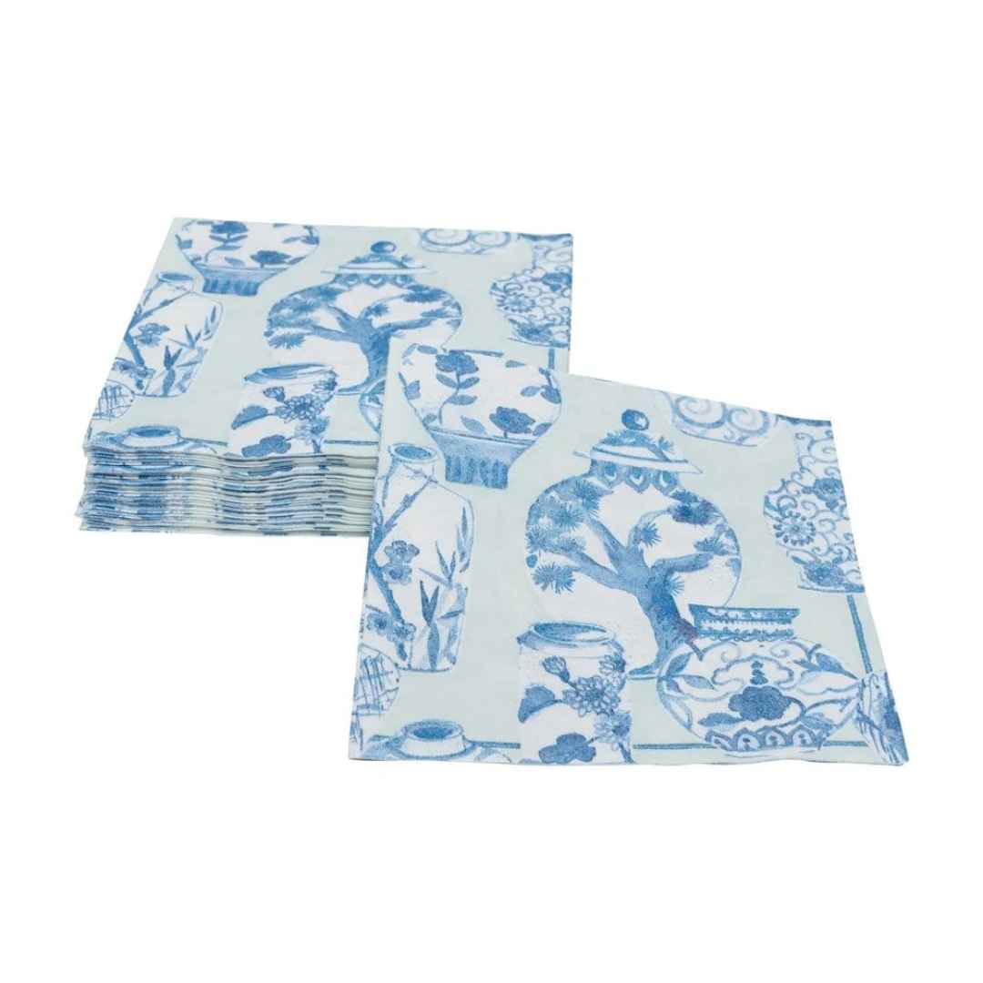 GLAZED PORCELAIN CELADON LINEN NAPKIN AIRLAID COCKTAIL 15 IN - CASPARI - Compralo en CorinneRegalos.com