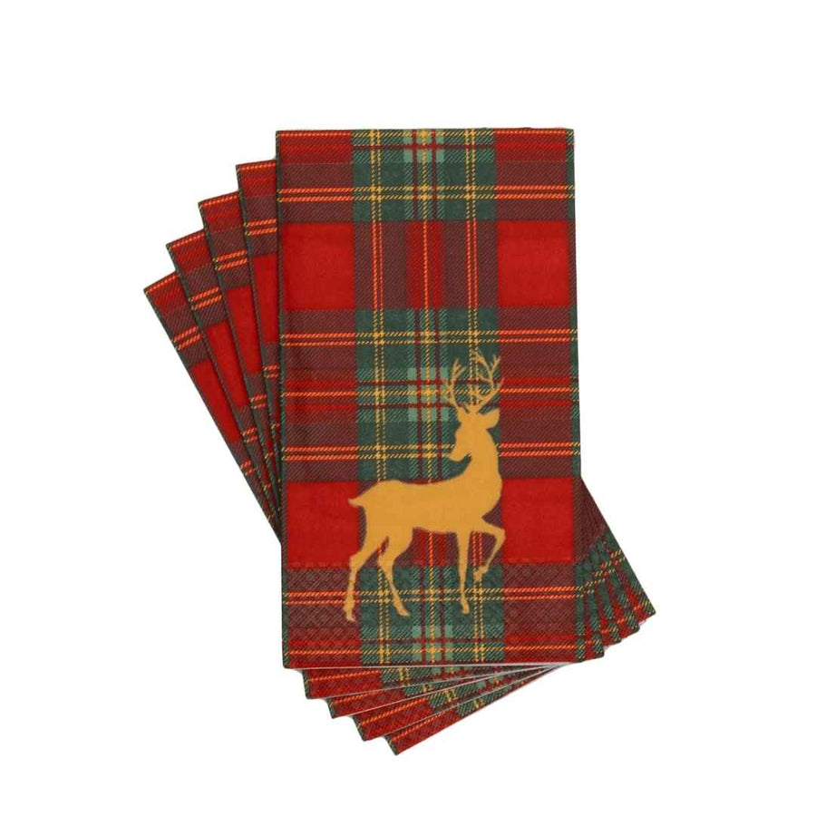 REINDEER TARTAN RED GUEST TOWELS - CASPARI - Compralo en CorinneRegalos.com