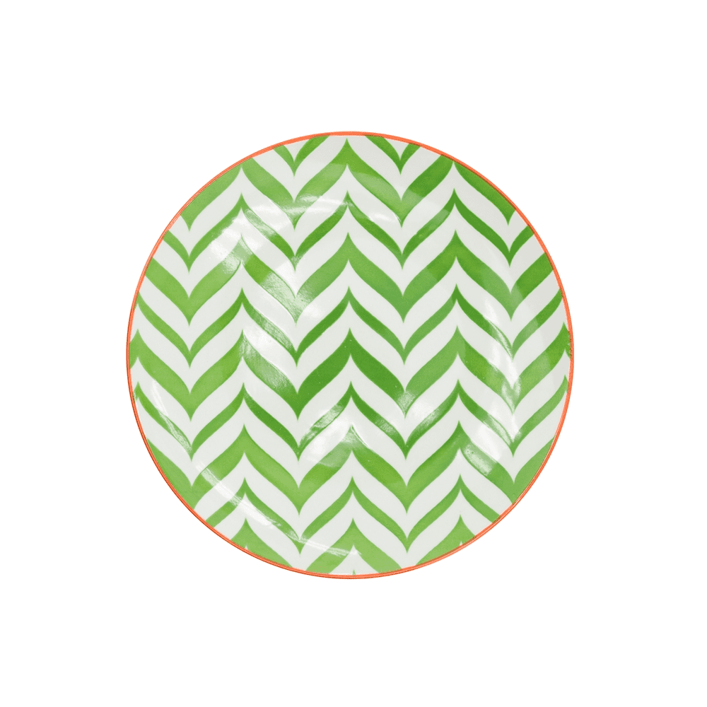 KIRI PORCELAIN 8.5 SIDE PLATE - GREEN ZIG ZAGR - TORRE & TAGUS - Compralo en CorinneRegalos.com
