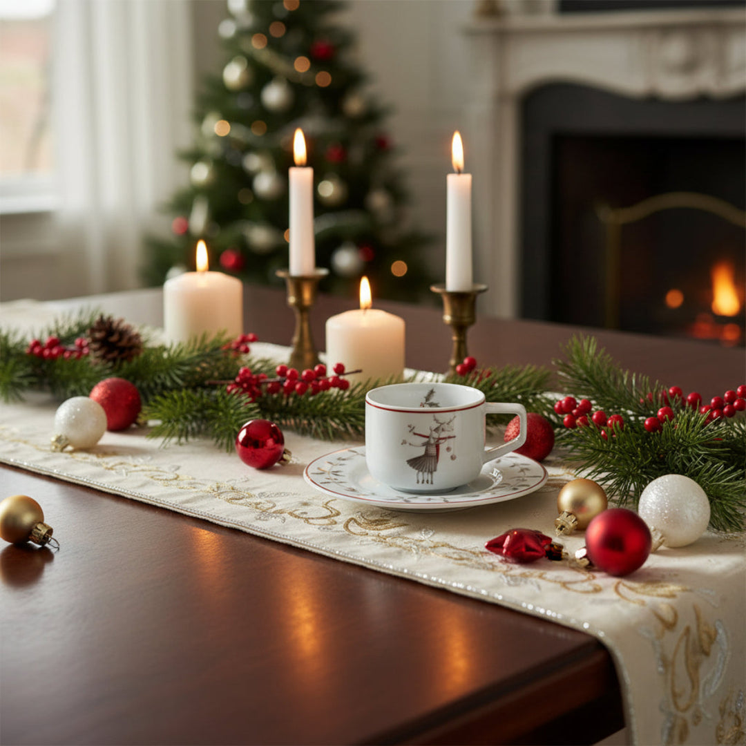 TAZA DE CAFÉ Y PLATILLO PARA VOLAR NOEL