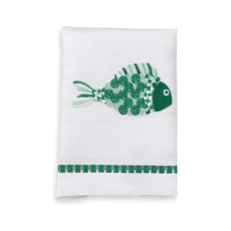 GREEN EMB  FISH LINEN TOWEL - MUD PIE - Compralo en CorinneRegalos.com