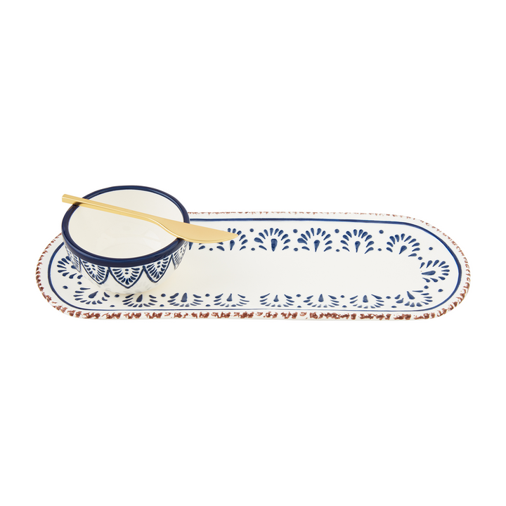 BLUE FLORAL TRAY & DIP SET - MUD PIE - Compralo en CorinneRegalos.com