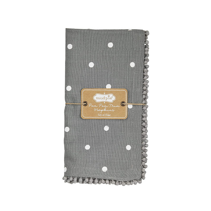 GRAY DOT POM NAPKIN SET - MUD PIE - Compralo en CorinneRegalos.com