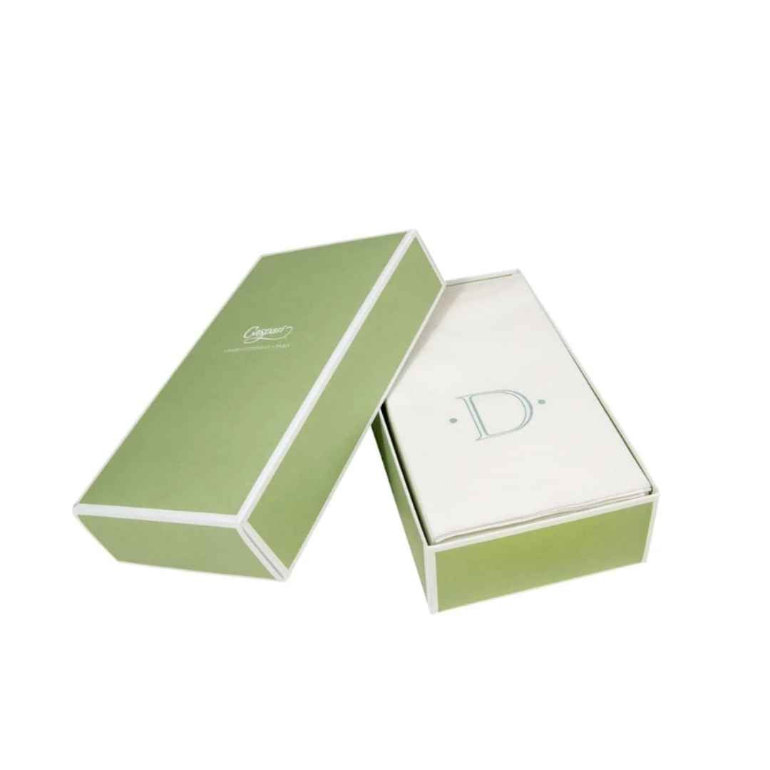 CASPARI ANTIQUE INITIAL D ROBIN'S EGG PAPER LINEN BOXED GUEST TOWEL 24-IN - CASPARI - Compralo en CorinneRegalos.com