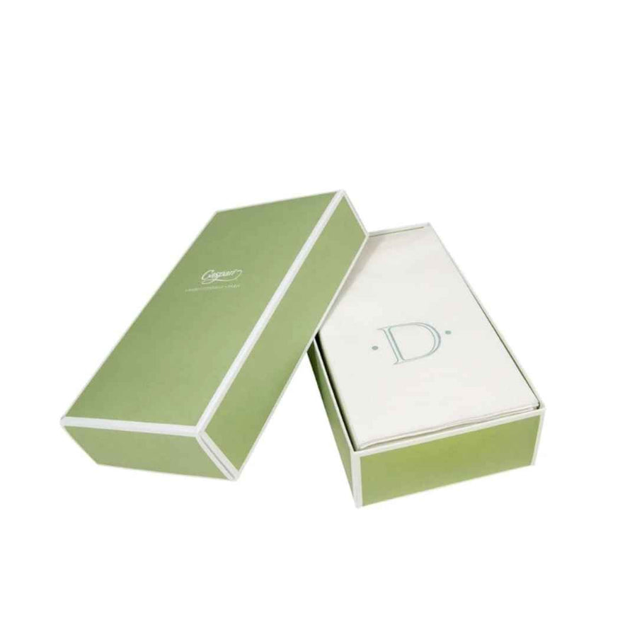 CASPARI ANTIQUE INITIAL D ROBIN'S EGG PAPER LINEN BOXED GUEST TOWEL 24-IN - CASPARI - Compralo en CorinneRegalos.com