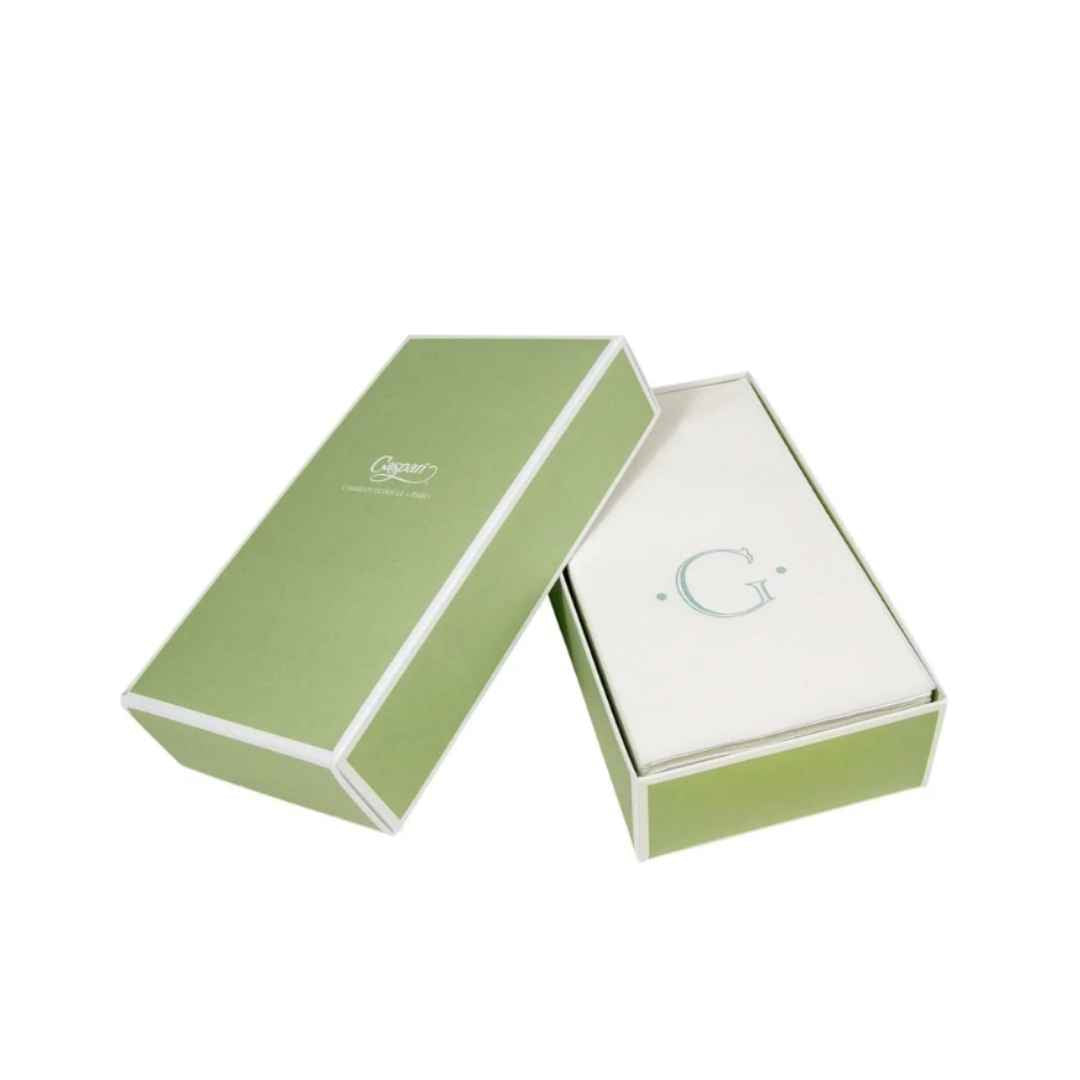 CASPARI ANTIQUE INITIAL G ROBIN'S EGG PAPER LINEN BOXED GUEST TOWEL 24-IN - CASPARI - Compralo en CorinneRegalos.com