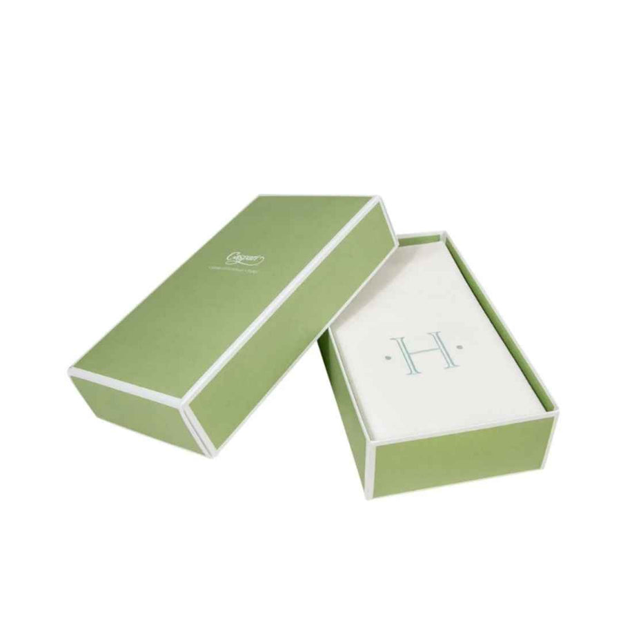 CASPARI ANTIQUE INITIAL H ROBIN'S EGG PAPER LINEN BOXED GUEST TOWEL 24-IN - CASPARI - Compralo en CorinneRegalos.com
