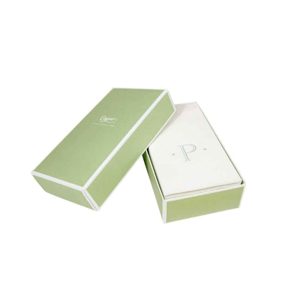 CASPARI ANTIQUE INITIAL P ROBIN'S EGG PAPER LINEN BOXED GUEST TOWEL 24-IN - CASPARI - Compralo en CorinneRegalos.com