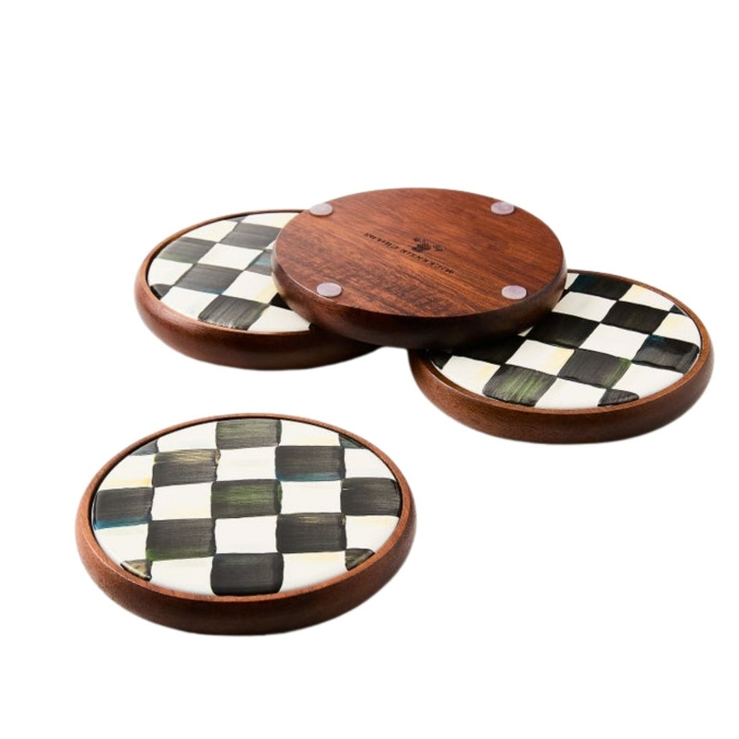 COURTLY CHECK ENAMEL COASTERS, SET OF 4
