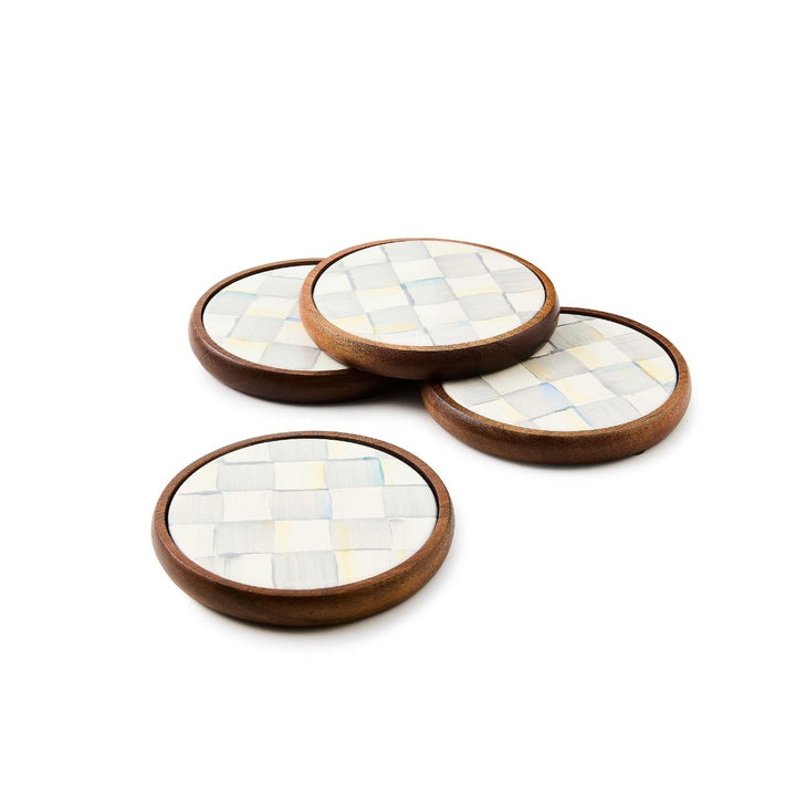 STERLING CHECK ENAMEL COASTERS, SET OF 4