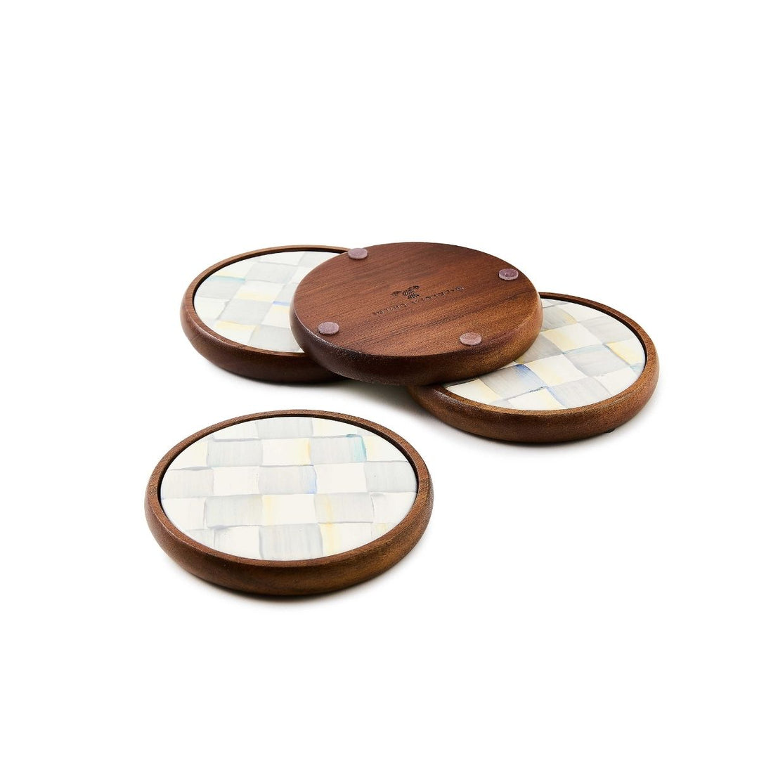 STERLING CHECK ENAMEL COASTERS, SET OF 4