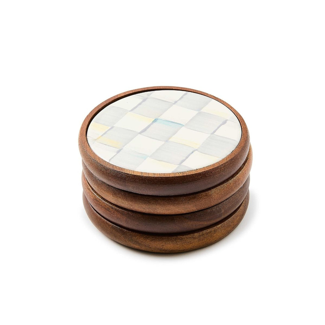 STERLING CHECK ENAMEL COASTERS, SET OF 4