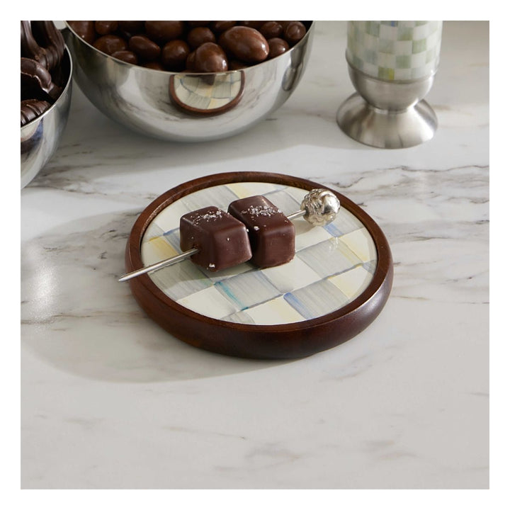 STERLING CHECK ENAMEL COASTERS, SET OF 4