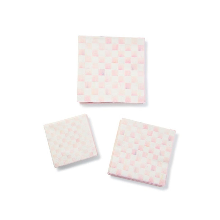 ROSY CHECK COCKTAIL PAPER NAPKINS