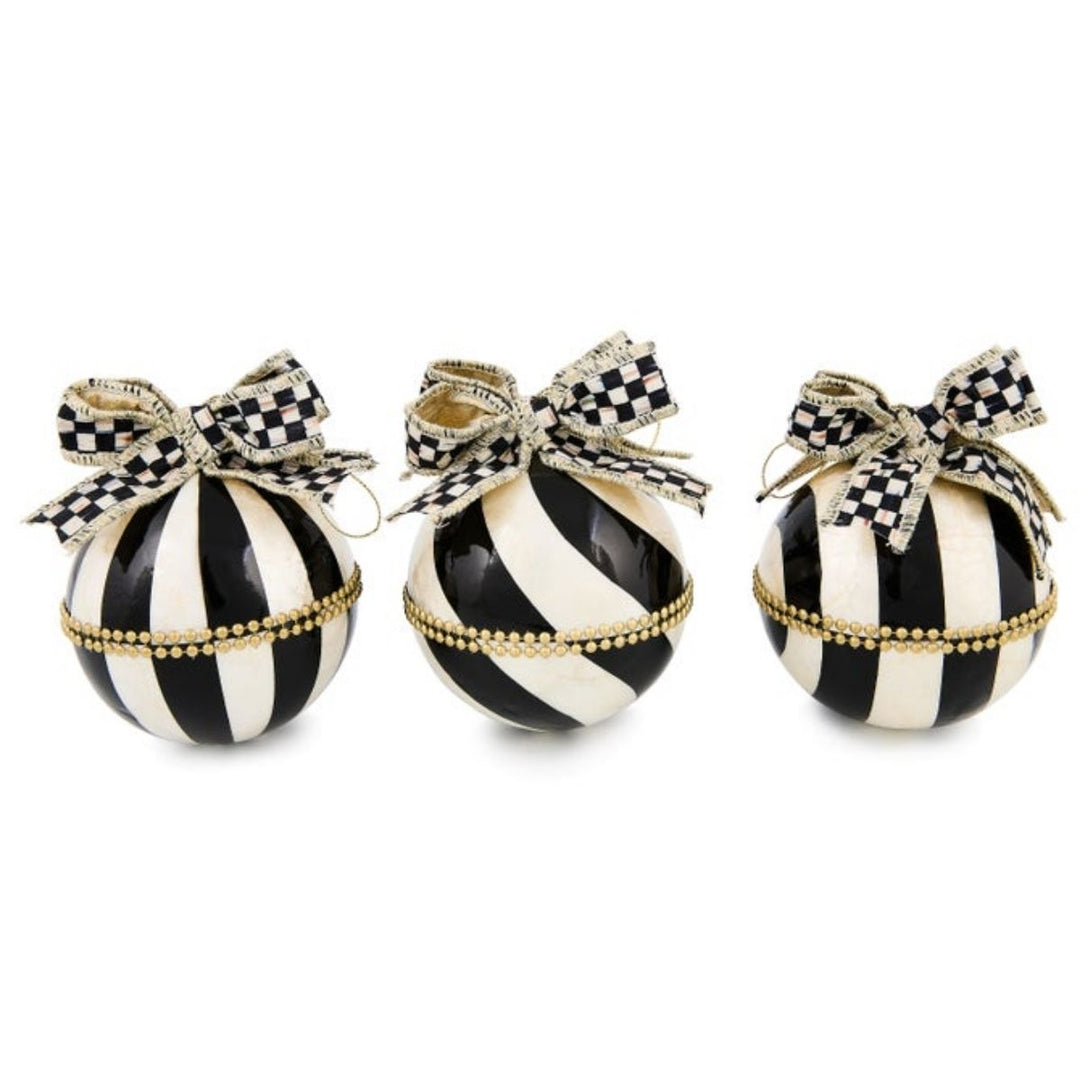 COURTLY NOEL STRIPE CAPIZ BALL ORNAMENTS, SET OF 3