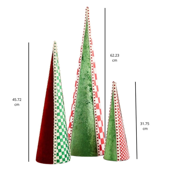 CHECK IT OUT FABRIC CONE TREES, SET OF 3
