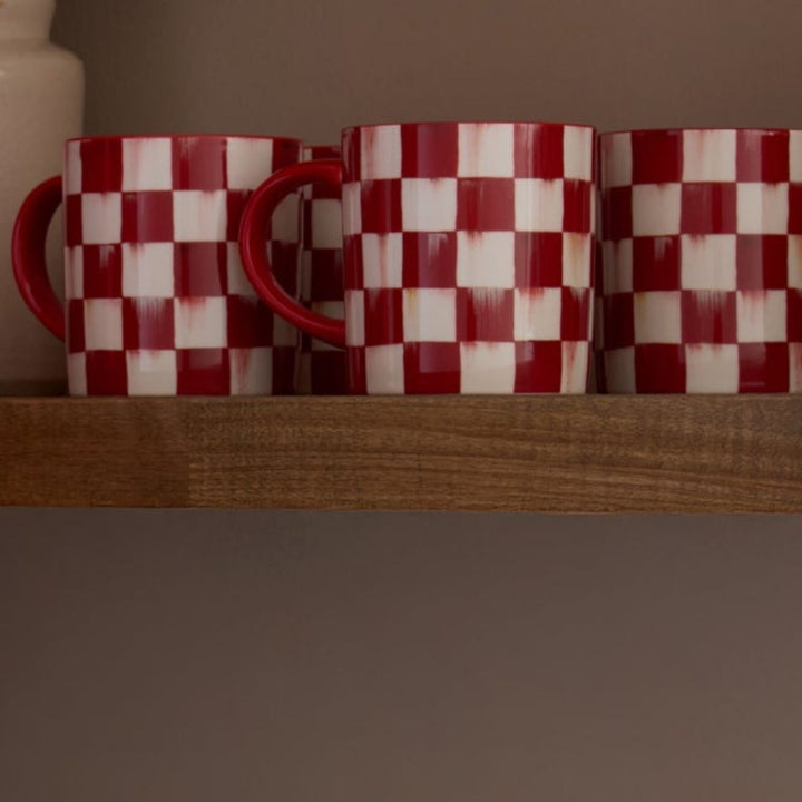 CHERRY CHECK MUGS, SET OF 4