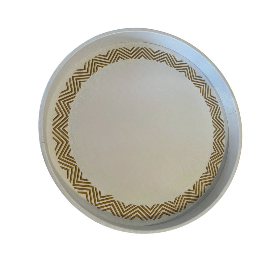 ROUND TRAY WITH EMBROIDERY TRIPPLE ZIGZAG / GOLD STITCH - ARTE PELLE - Compralo en CorinneRegalos.com