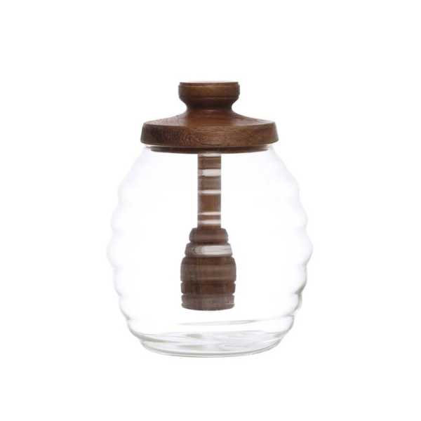 4 Round Glass Honey Jar w - BLOOMINGVILLE - Compralo en CorinneRegalos.com