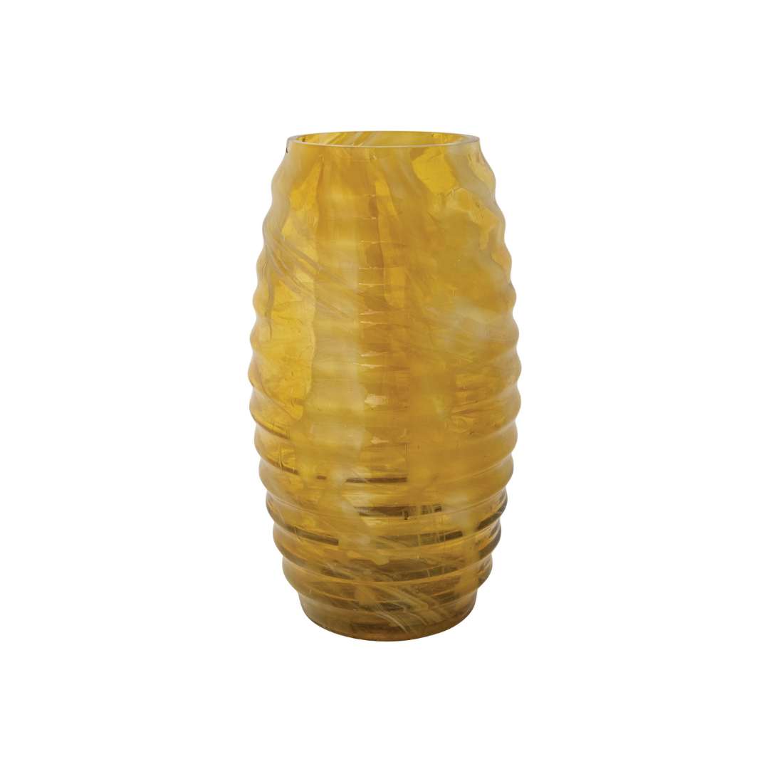 GLASS RIBBED VASE, YELLOW - CREATIVE COOP - Compralo en CorinneRegalos.com