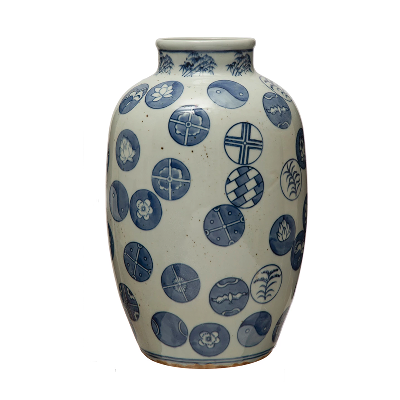 9-1/4 ROUND X 14-1/2H DECORATIVE STONEWARE VASE