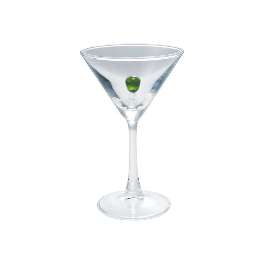 "4"" Rd Stemmed Wine Glass w Olive Inside, Green & Red" - CREATIVE COOP - Compralo en CorinneRegalos.com