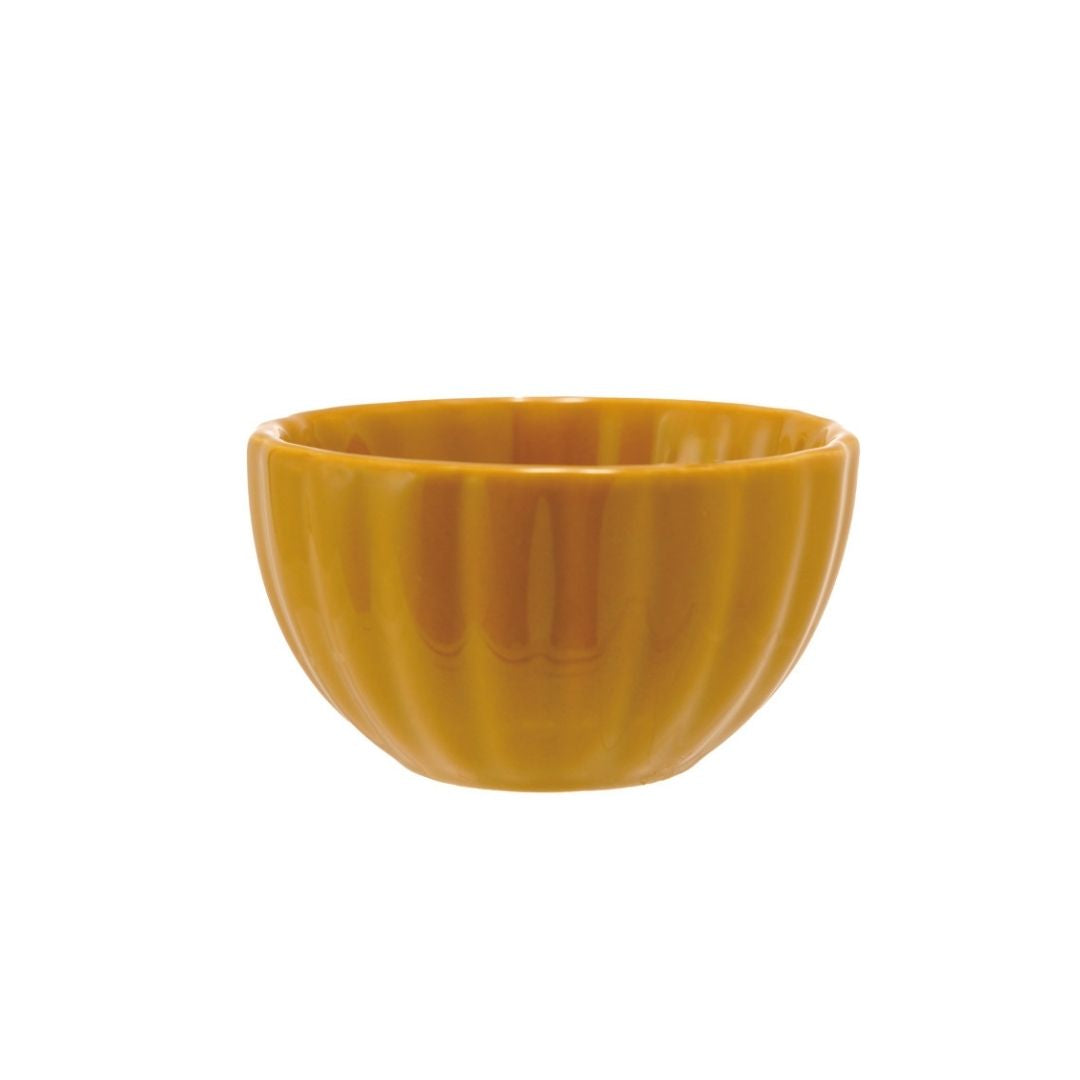 "3-1/2"" Rd x 2""H Stoneware Fluted Bowl Reactive Glaze, Yellow" - CREATIVE COOP - Compralo en CorinneRegalos.com