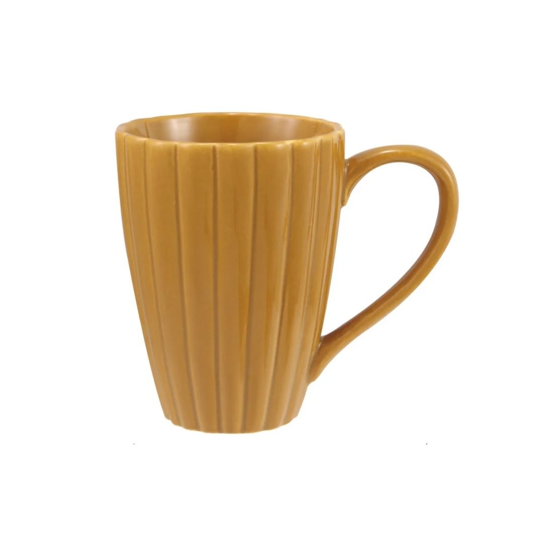 "3-1/2""Rdx4-3/4""H Stoneware Fluted Mug, Mustard, EOWV" - CREATIVE COOP - Compralo en CorinneRegalos.com