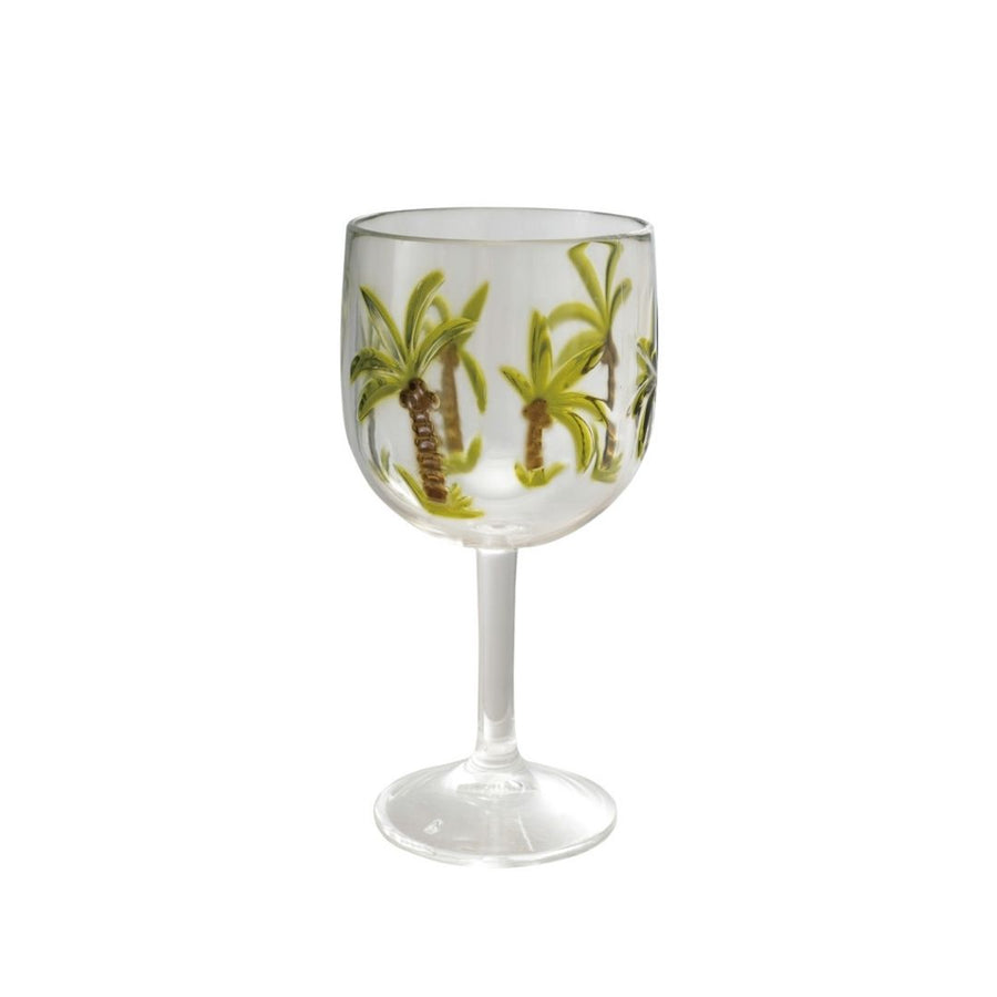 Round Acrylic Stemmed Wine Glass Palm Trees, Green & Brown - CREATIVE COOP - Compralo en CorinneRegalos.com