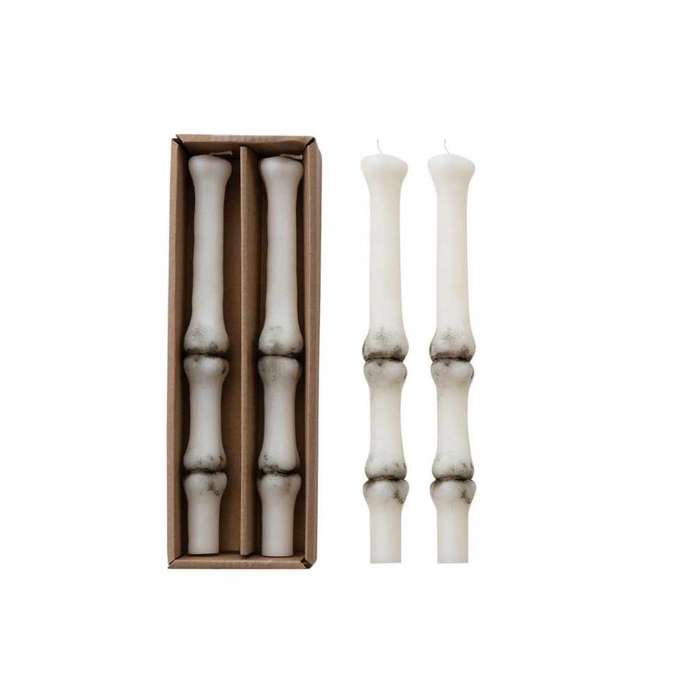 S/2 UNSCENTED BONE TAPER CANDLE IN BOX,CREAM - CREATIVE COOP - Compralo en CorinneRegalos.com