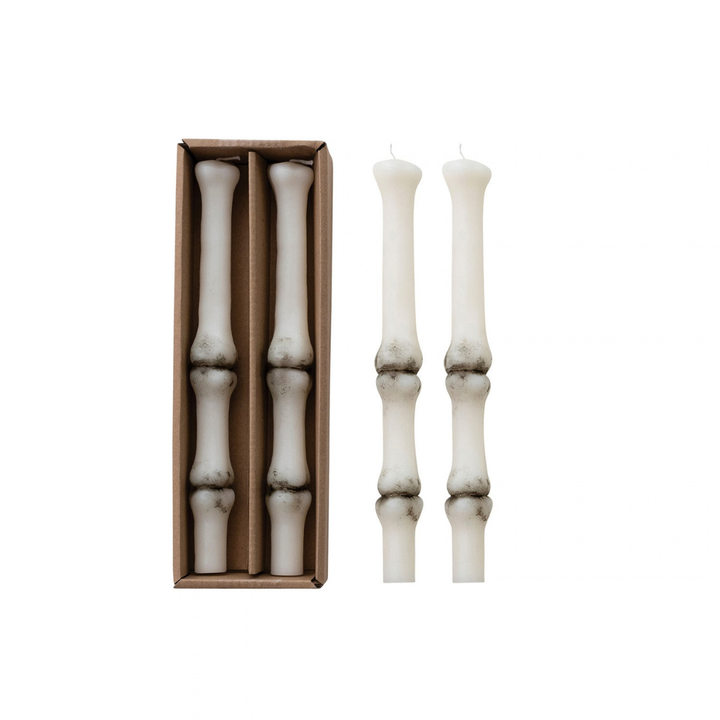 S/2 UNSCENTED BONE TAPER CANDLE IN BOX,CREAM - CREATIVE COOP - Compralo en CorinneRegalos.com